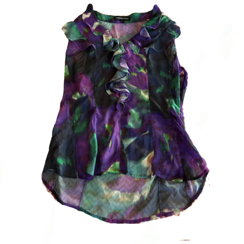 Express Purple and Green Ruffled Blouse